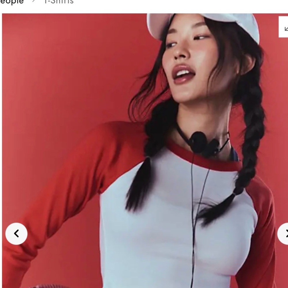 NWT Free People boatneck baseball Tee victory red white S